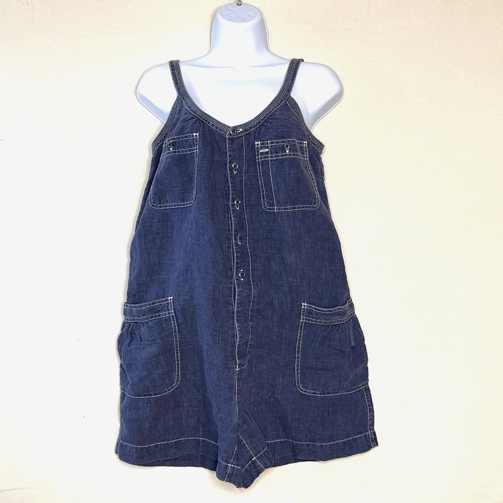Ralph Lauren Rugy Linen Shortalls Romper Navy Blue Size 2 Utility Coastal Summer